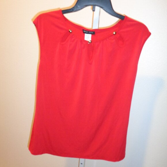 Mandy Evans Women's Red Polyester & Spandex Blouse Size Large Short Sleeve - Picture 1 of 10
